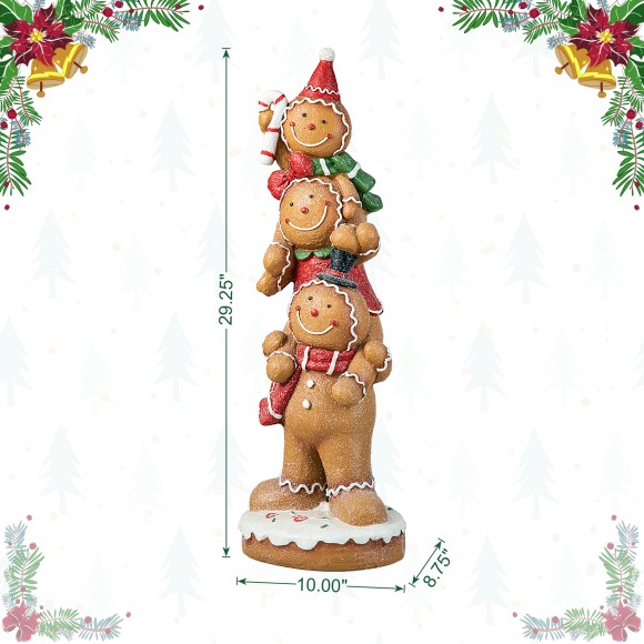 Glitzhome Glitzhome 29.25"H Christmas MGO Stacked Gingerbread Man Porch Decor