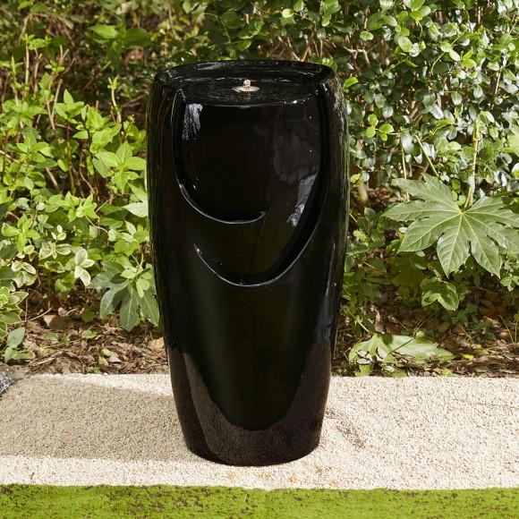 Glitzhome Glitzhome 29.25"H Oversized Black Outdoor Ceramic Pot Fountain With Pump And LED Light