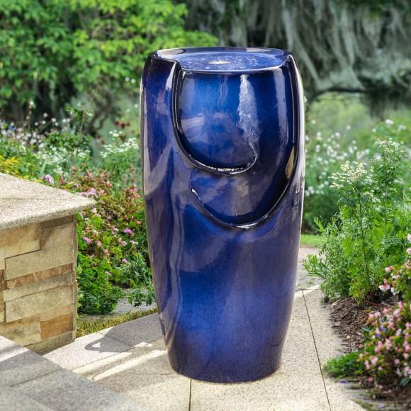 Glitzhome Glitzhome 29.25"H Oversized Cobalt Blue Ceramic Pot Fountain With Pump And LED Light