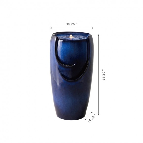 Glitzhome Glitzhome 29.25"H Oversized Cobalt Blue Ceramic Pot Fountain With Pump And LED Light