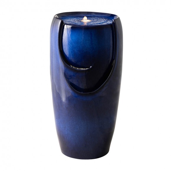 glitzhome Glitzhome 29.25"H Oversized Cobalt Blue Ceramic Pot Fountain with Pump and LED Light
