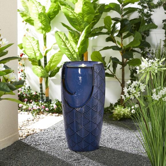 Glitzhome Glitzhome 29.25"H Oversized Cobalt Blue Scale-Like Textured Glaze Ceramic Pot Outdoor Floor Fountain With Pump And LED Light (KD)