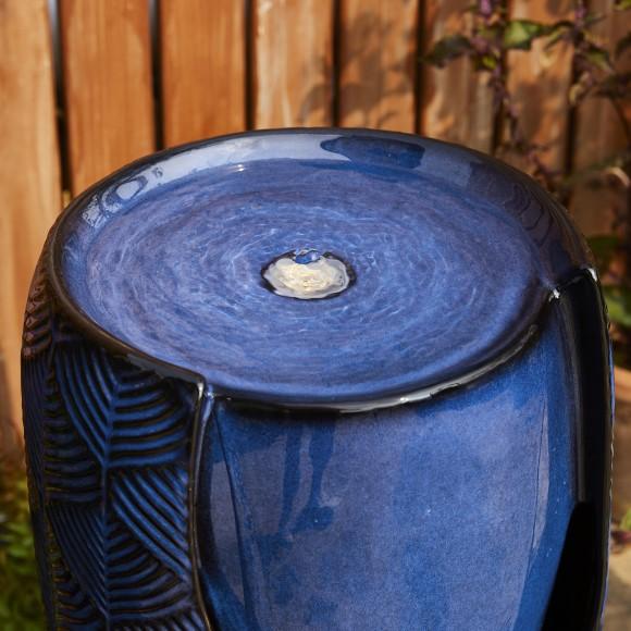 Glitzhome Glitzhome 29.25"H Oversized Cobalt Blue Scale-Like Textured Glaze Ceramic Pot Outdoor Floor Fountain With Pump And LED Light (KD)
