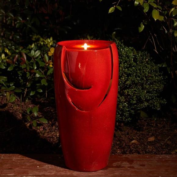 Glitzhome Glitzhome 29.25"H Oversized Red Ceramic Pot Fountain With Pump And LED Light