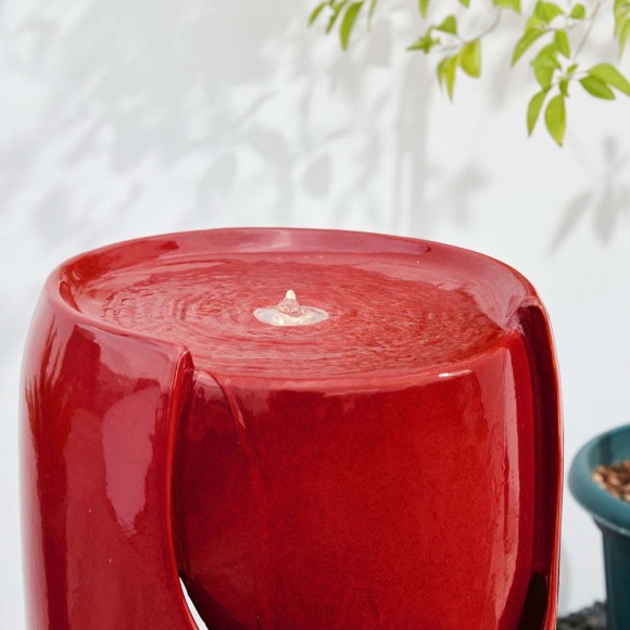 Glitzhome Glitzhome 29.25"H Oversized Red Ceramic Pot Fountain With Pump And LED Light