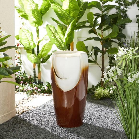 Glitzhome Glitzhome 29.25"H Oversized Sand Beige And Brown Glaze Ceramic Pot Outdoor Floor Fountain With Pump And LED Light (KD)