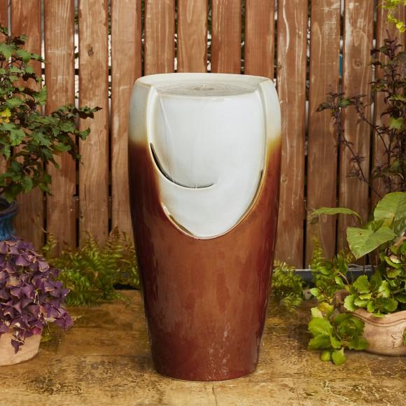 Glitzhome Glitzhome 29.25"H Oversized Sand Beige And Brown Glaze Ceramic Pot Outdoor Floor Fountain With Pump And LED Light (KD)