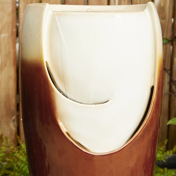 Glitzhome Glitzhome 29.25"H Oversized Sand Beige And Brown Glaze Ceramic Pot Outdoor Floor Fountain With Pump And LED Light (KD)