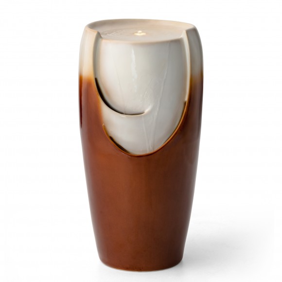 glitzhome Glitzhome 29.25"H Oversized Sand Beige and Brown Glaze Ceramic Pot Outdoor Floor Fountain with Pump and LED Light (KD)