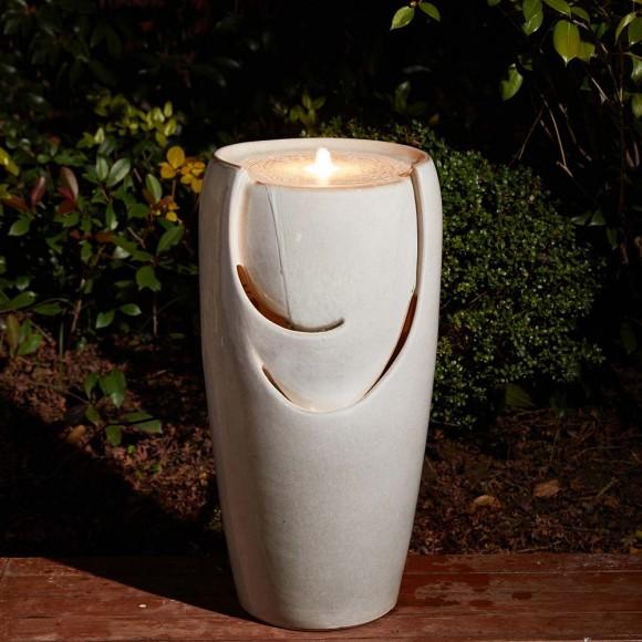 Glitzhome Glitzhome 29.25"H Oversized Sand Beige Ceramic Pot Fountain With Pump And LED Light
