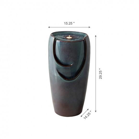 Glitzhome Glitzhome 29.25"H Oversized Turquoise Ceramic Pot Fountain With Pump And LED Light
