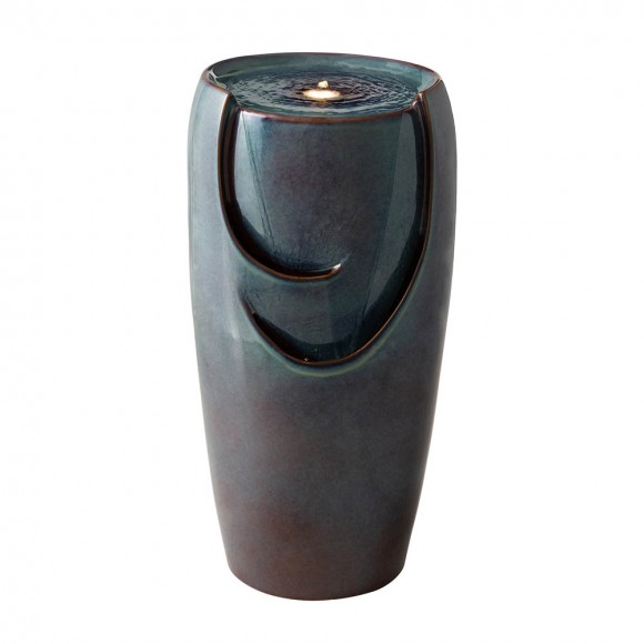 glitzhome Glitzhome 29.25"H Oversized Turquoise Ceramic Pot Fountain with Pump and LED Light