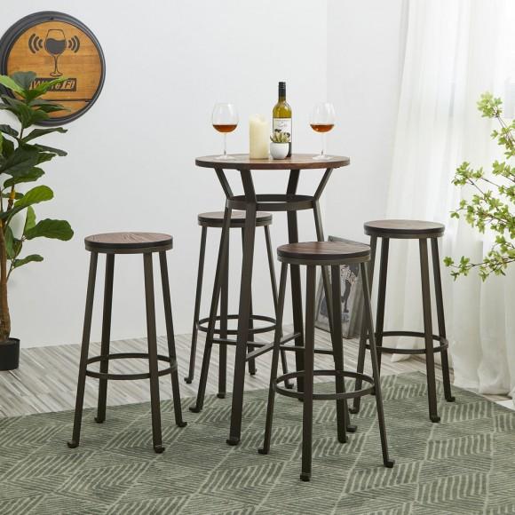 Glitzhome Glitzhome 29.25"H Set Of 4 Rustic Steel Bar Stool With Round Elm Wood Top