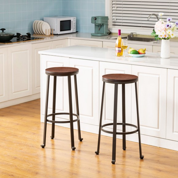Glitzhome Glitzhome 29.25"H Set Of 4 Rustic Steel Bar Stool With Round Elm Wood Top