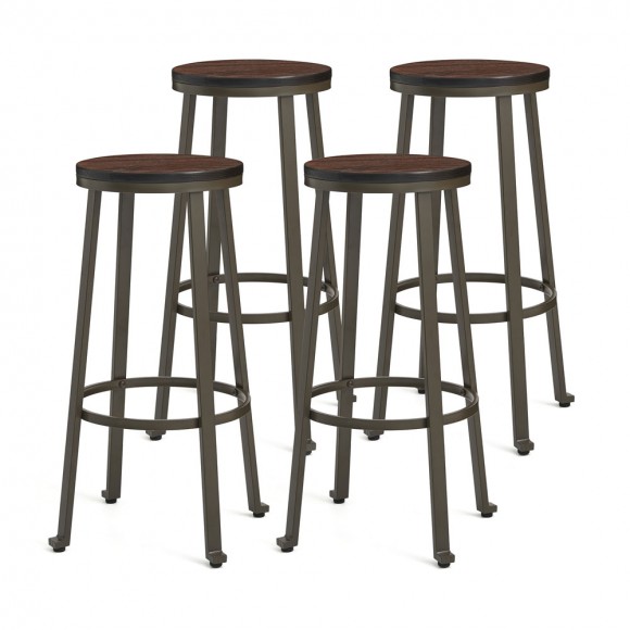 glitzhome Glitzhome 29.25"H Set of 4 Rustic Steel Bar Stool with Round Elm Wood Top