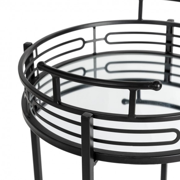 Glitzhome Glitzhome 29.5"H Black Deluxe 2-Tier Metal Round Mirrored Bar Cart