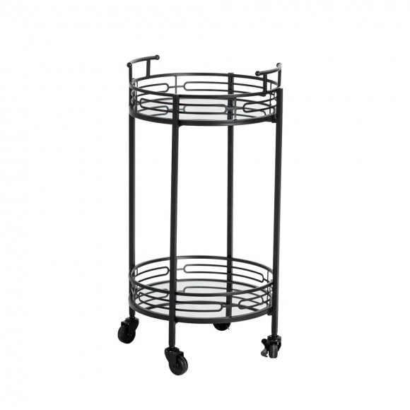 glitzhome Glitzhome 29.5"H Black Deluxe 2-Tier Metal Round Mirrored Bar Cart