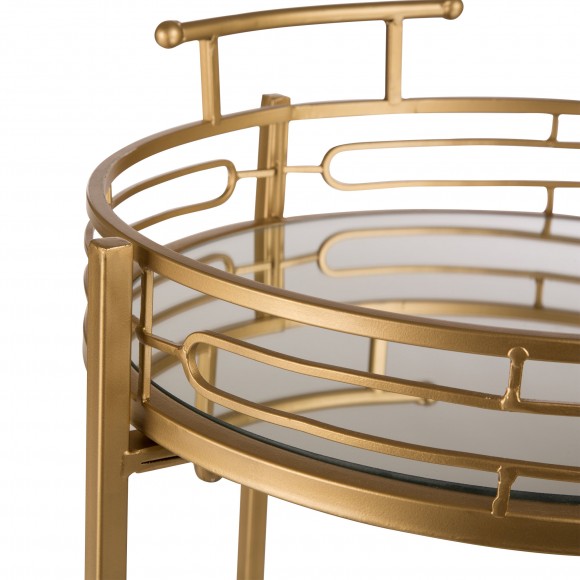 Glitzhome Glitzhome 29.5"H Gold Deluxe 2-Tier Metal Bar Cart Round Mirrored Glass Top Serving Cart