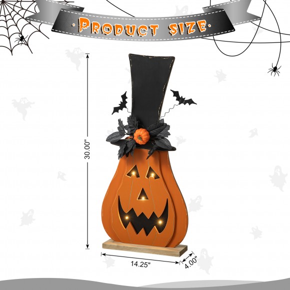 Glitzhome Glitzhome 29.5"H Halloween Lighted Wooden Jack-O-Lantern Porch Decor With Floral & Timer (KD)
