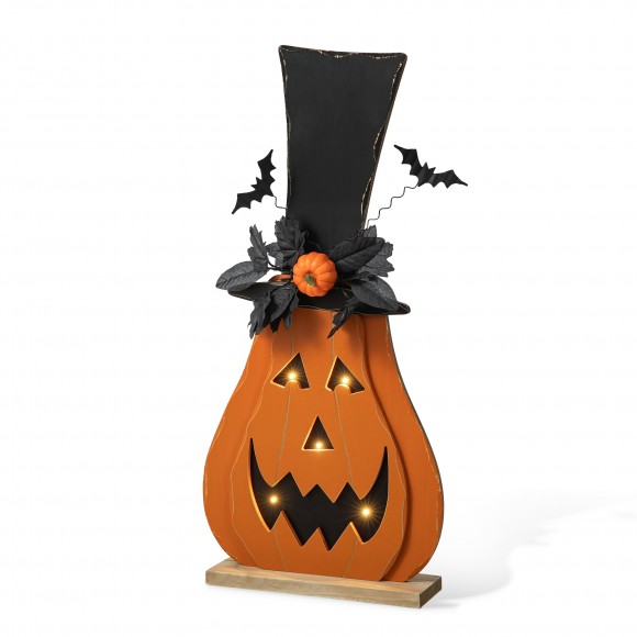 glitzhome Glitzhome 29.5"H Halloween Lighted Wooden Jack-O-Lantern Porch Decor with Floral & Timer (KD)