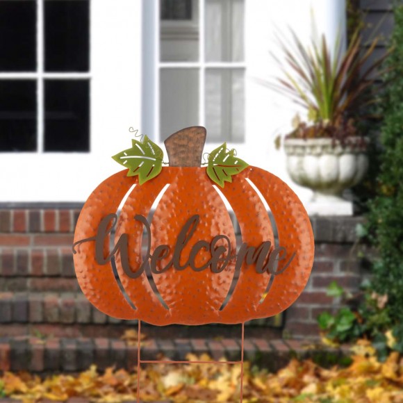 Glitzhome Glitzhome 29.72"H Fall Metal Pumpkin Yard Stake/Standing/Hanging Sign