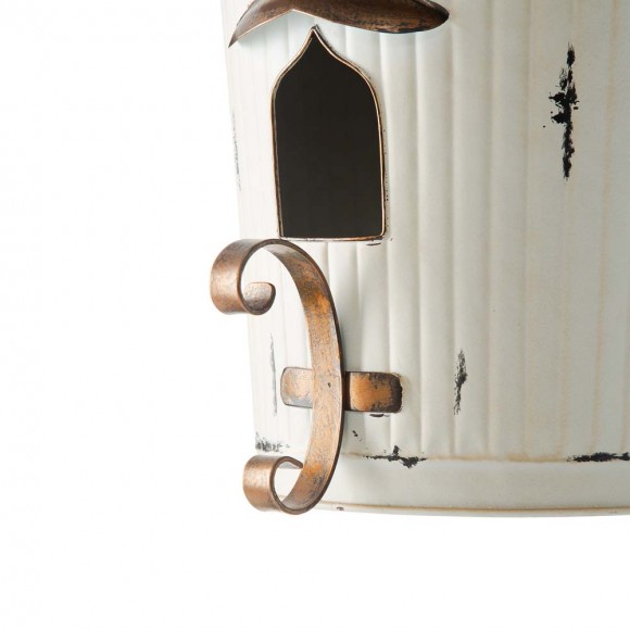 Glitzhome Glitzhome 29.75"H Farmhouse Washed White Distressed Metal Pagoda Birdhouse With Bronze Roof