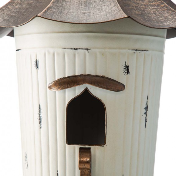 Glitzhome Glitzhome 29.75"H Farmhouse Washed White Distressed Metal Pagoda Birdhouse With Bronze Roof