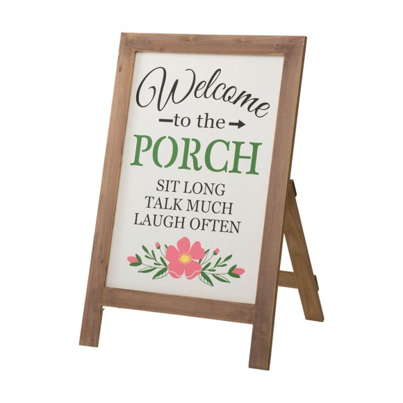 glitzhome Glitzhome 29.75"H "Welcome to the Porch" Wood Framed Easel Porch Sign with Flowers