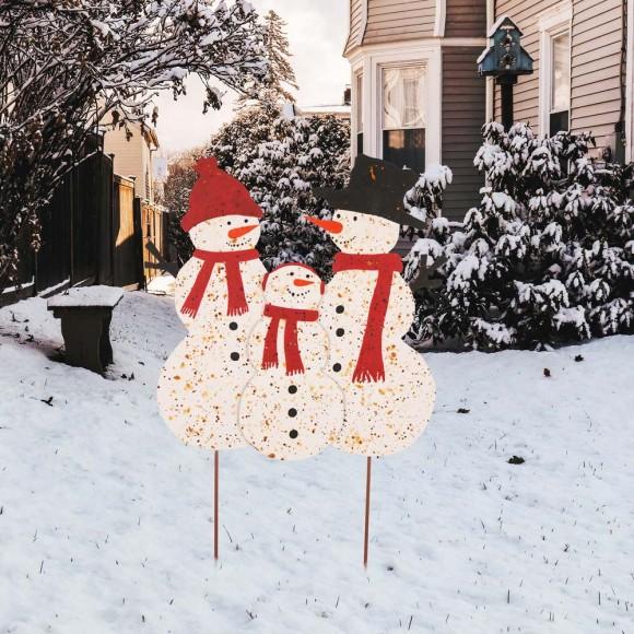 Glitzhome Glitzhome 29.92"H Rusty Metal Snowman Family Yard Stake Or Standing Décor Or Wall Décor