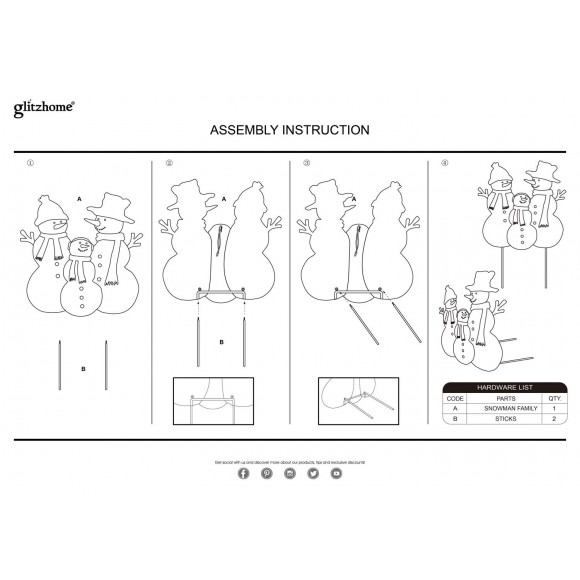 Glitzhome Glitzhome 29.92"H Rusty Metal Snowman Family Yard Stake Or Standing Décor Or Wall Décor