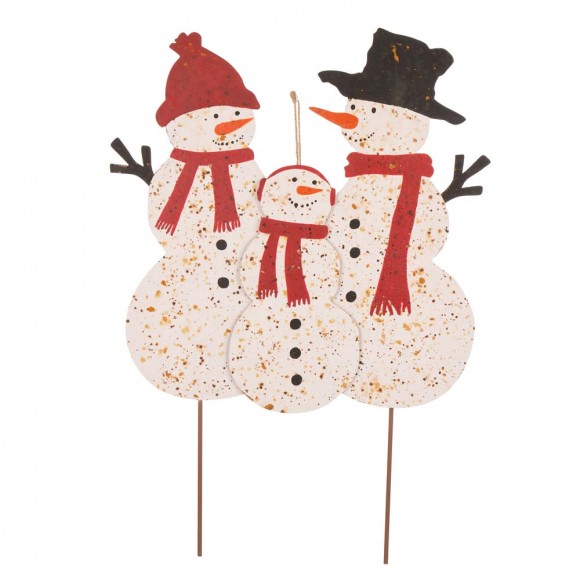 glitzhome Glitzhome 29.92"H Rusty Metal Snowman Family Yard Stake or Standing Décor or Wall Décor