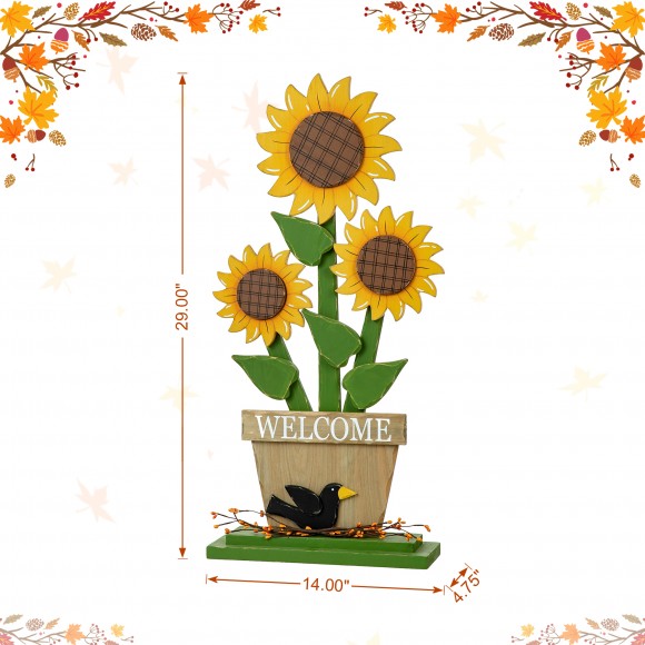 Glitzhome Glitzhome 29"H Fall Wooden Sunflowers Porch Decor(KD)