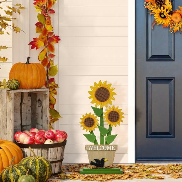 Glitzhome Glitzhome 29"H Fall Wooden Sunflowers Porch Decor(KD)