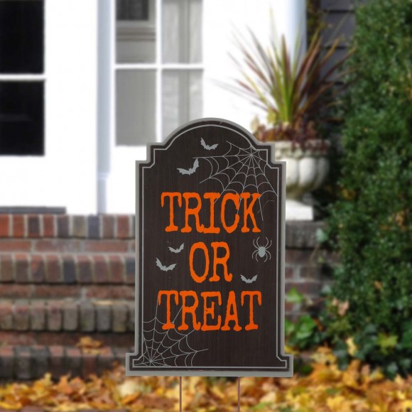 Glitzhome Glitzhome 29"H Halloween Wooden Tombstone Yard Stake Or Standing Decor Or Hanging Decor (KD Three Functions)
