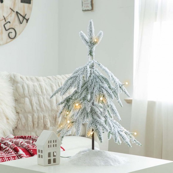 Glitzhome Glitzhome 2ft Lighted Pre-Lit Downward Wrapped Flocked Pine Artificial Christmas Greenery Table Tree(Includes Timer)