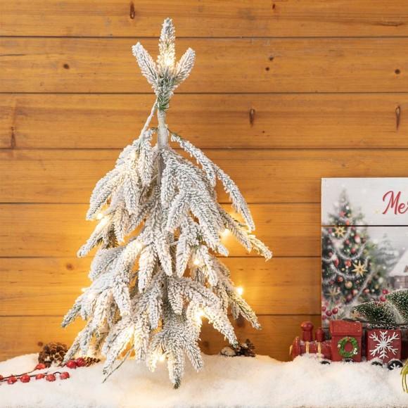 Glitzhome Glitzhome 2ft Lighted Pre-Lit Downward Wrapped Flocked Pine Artificial Christmas Greenery Table Tree(Includes Timer)