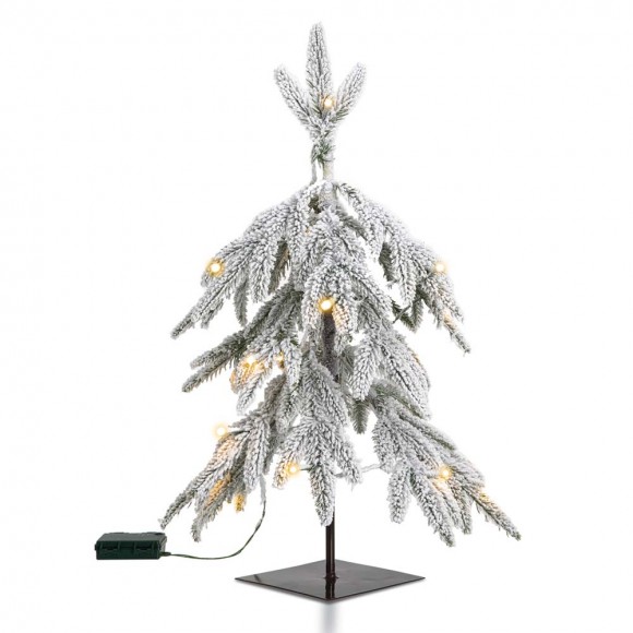 glitzhome Glitzhome 2ft Lighted Pre-Lit Downward Wrapped Flocked Pine Artificial Christmas Greenery Table Tree(Includes Timer)