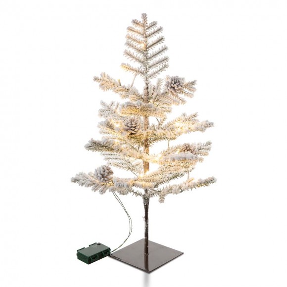 glitzhome Glitzhome 2ft Lighted Pre-Lit Upward Wrapped Flocked Pine Artificial Christmas Greenery Table Tree(Includes Timer)