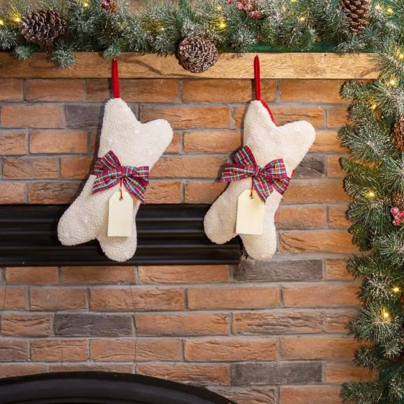 Glitzhome Glitzhome 2pk 12.50"L Bone Shape Hooked Christmas Stocking