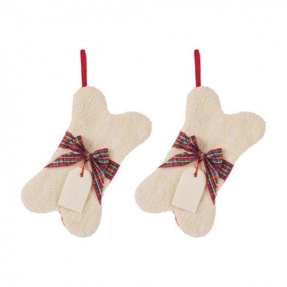 glitzhome Glitzhome 2pk 12.50"L Bone Shape Hooked Christmas Stocking
