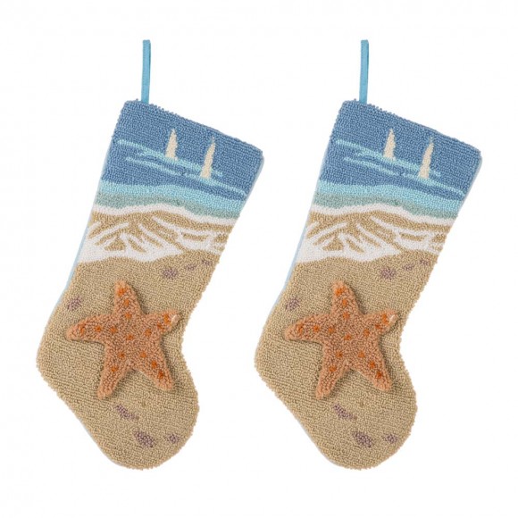 glitzhome Glitzhome 2pk 19.00"L 3D Starfish Hooked Christmas Stocking