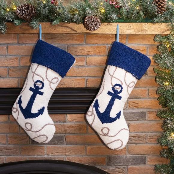 Glitzhome Glitzhome 2pk 19.00"L Anchor Hooked Christmas Stocking