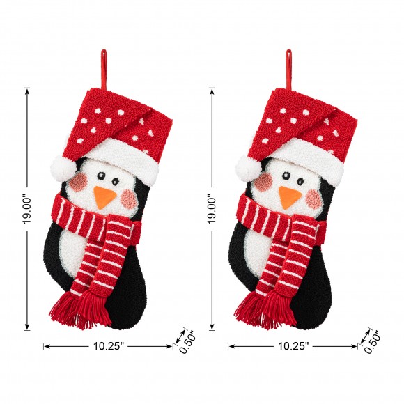 Glitzhome Glitzhome 2pk 19.00"L Hooked Stocking 3D Penguin