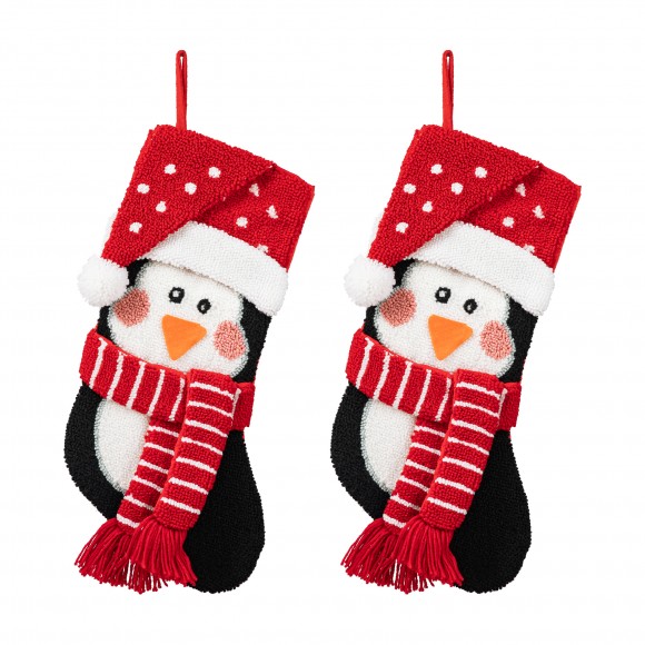 glitzhome Glitzhome 2pk 19.00"L Hooked Stocking 3D Penguin