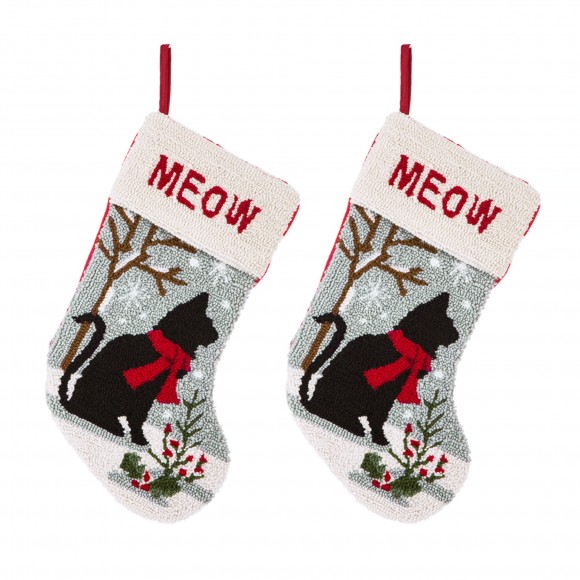 Glitzhome Glitzhome 2pk 20.00"L Hooked Stocking Cat
