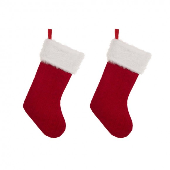 glitzhome Glitzhome 2pk 20.00"L Knitted Christmas Stocking with Faux Fur Cuff