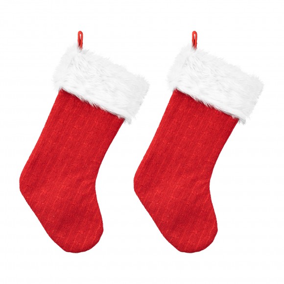glitzhome Glitzhome 2pk 20.00''L Knitted Stocking w/Faux Fur Cuff