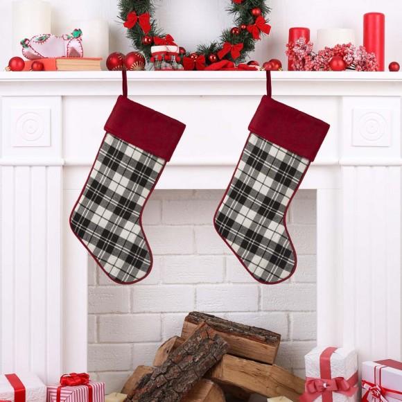 Glitzhome Glitzhome 2pk 20"L Black & White Plaid Fabric Christmas Stocking