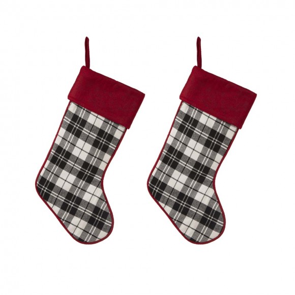glitzhome Glitzhome 2pk 20"L Black & White Plaid Fabric Christmas Stocking