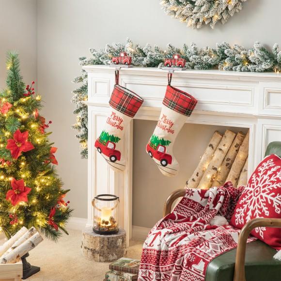 Glitzhome Glitzhome 2pk 21''L Embroidered Linen Christmas Stocking - Red Truck